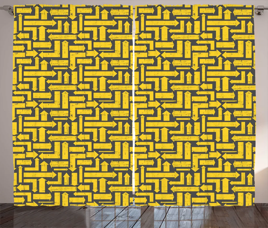 Rideau Rustique Moderne Art Grunge Maze Terre et Jaune Format 280x225 cm