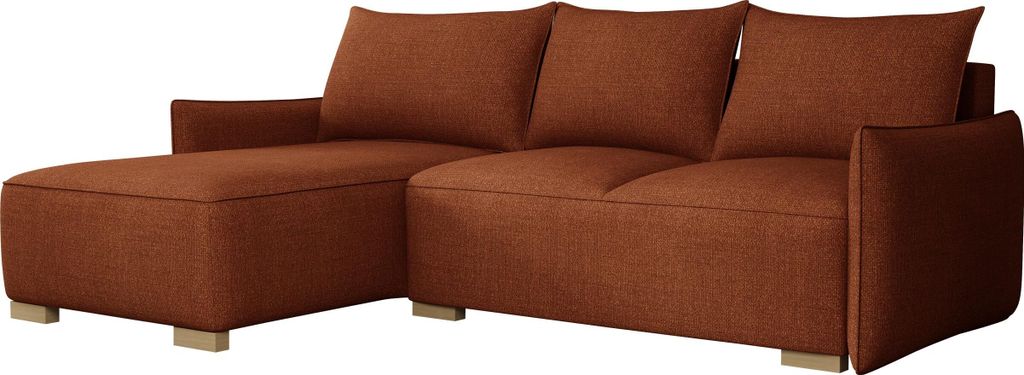 MIRJAN24 Ecksofa Focus L, Eckcouch mit Bettkasten und Schlaffunktion, Holzfüße in der Farbe Natur, Seite universal (Farbe: Soul 08)