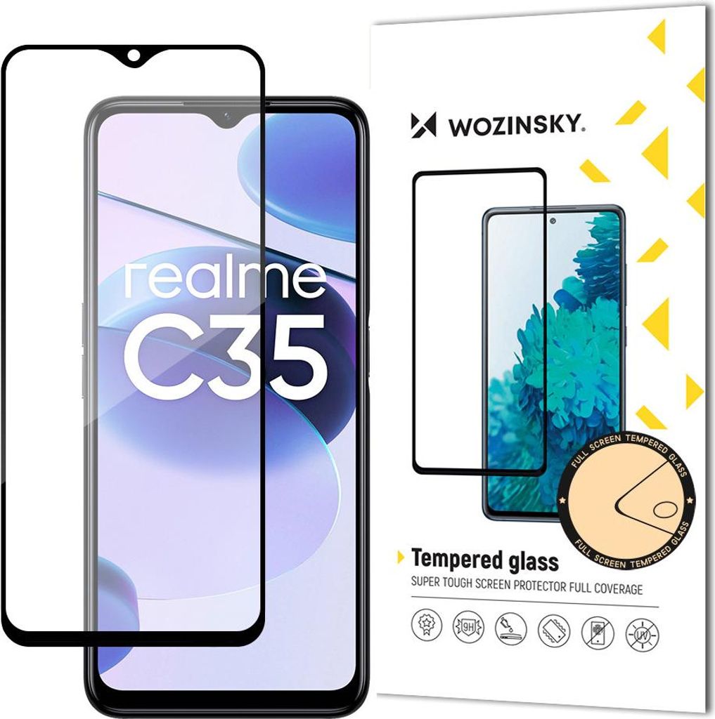 Wozinsky Full Coverage Displayschutzfolie aus gehrtetem Glas mit Rahmen fr Realme C35, Schwarz