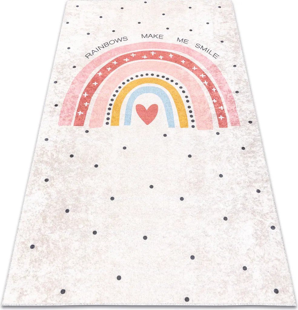 Tapis enfant arc-en-ciel beige antidérapant et lavable en machine JUNIOR
