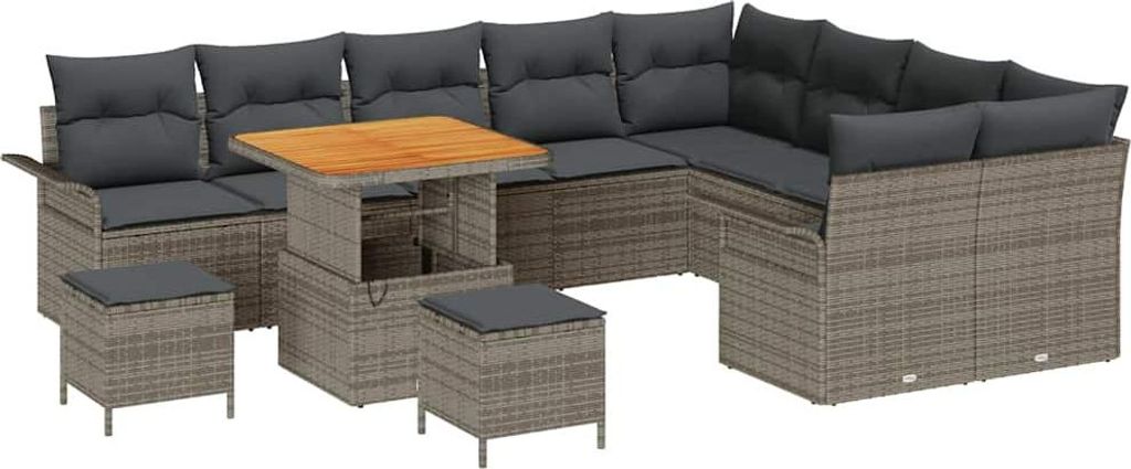 Best Möbel Garten-Sofa-Set 12 pcs - Grau Poly-Rattan - Terrassenmöbel A3362173