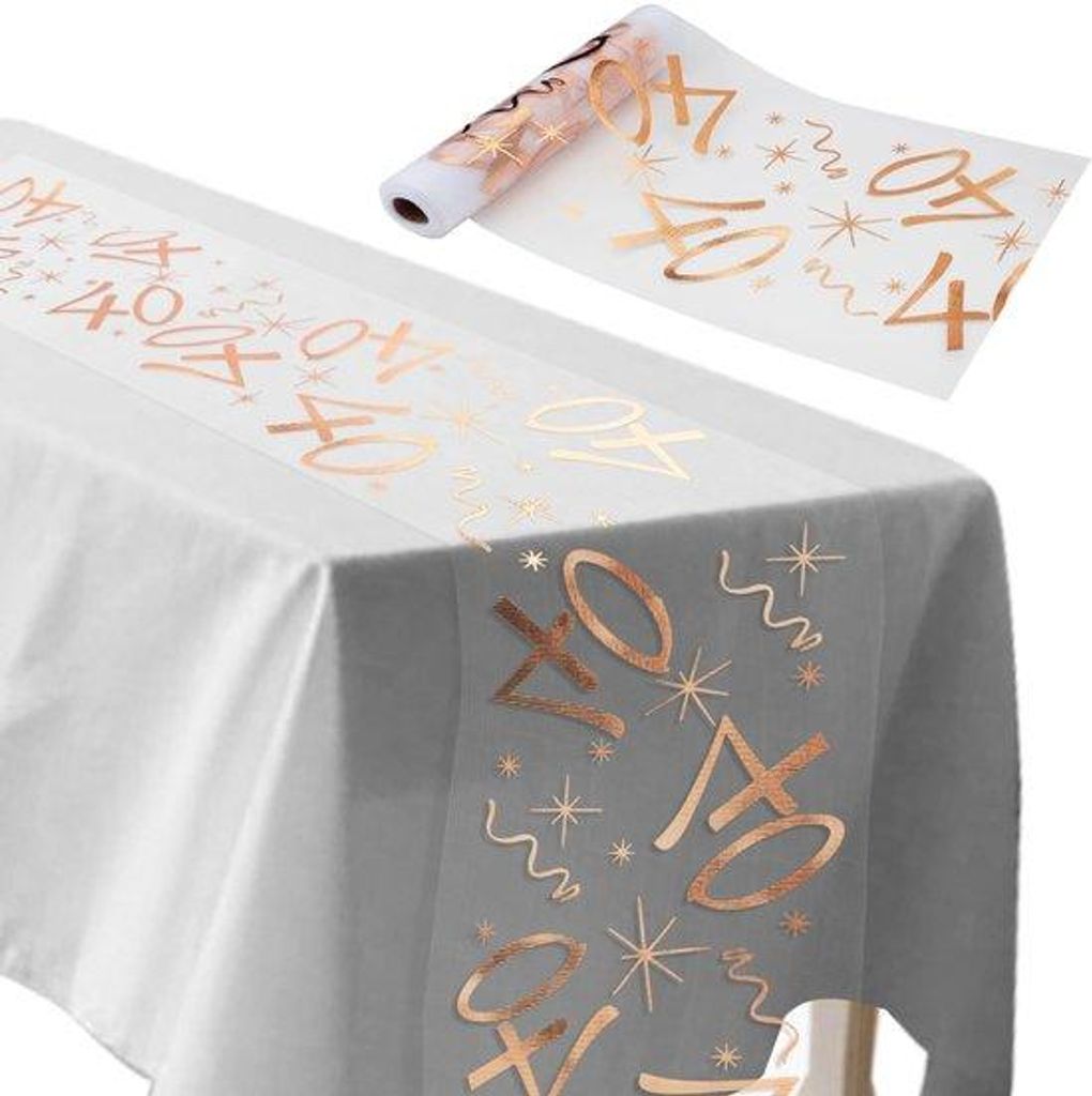 Tafelloper 40e Jubiläumstischdekoration 28 cm x 10 m, schneidbar, roségold, für Männer und Frauen