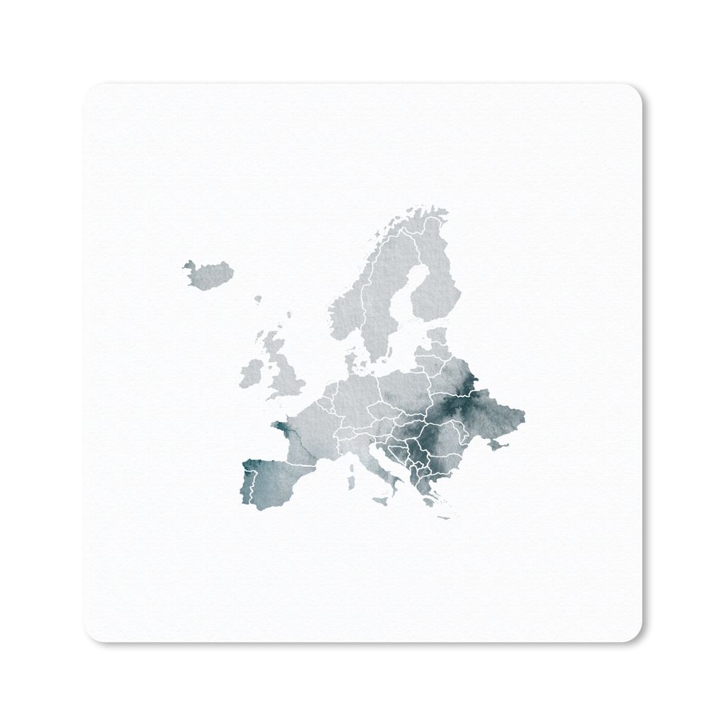MuchoWow Mauspad Mousepad Karte - Europa - Aquarell - Grau 30x30 cm - Mousepads - Maus Mat - Pad - Mausunterlage - Gaming