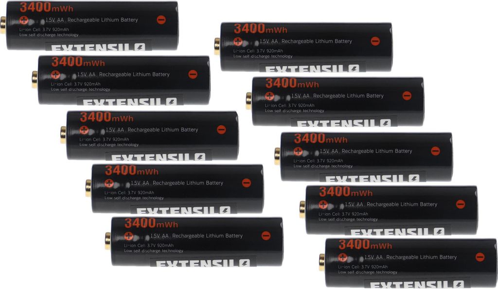 EXTENSILO Akkus AA Mignon, 10 Stück für diverse Geräte - Akkuzellen, 920 mAh, 3,7 V, Li-Ion
