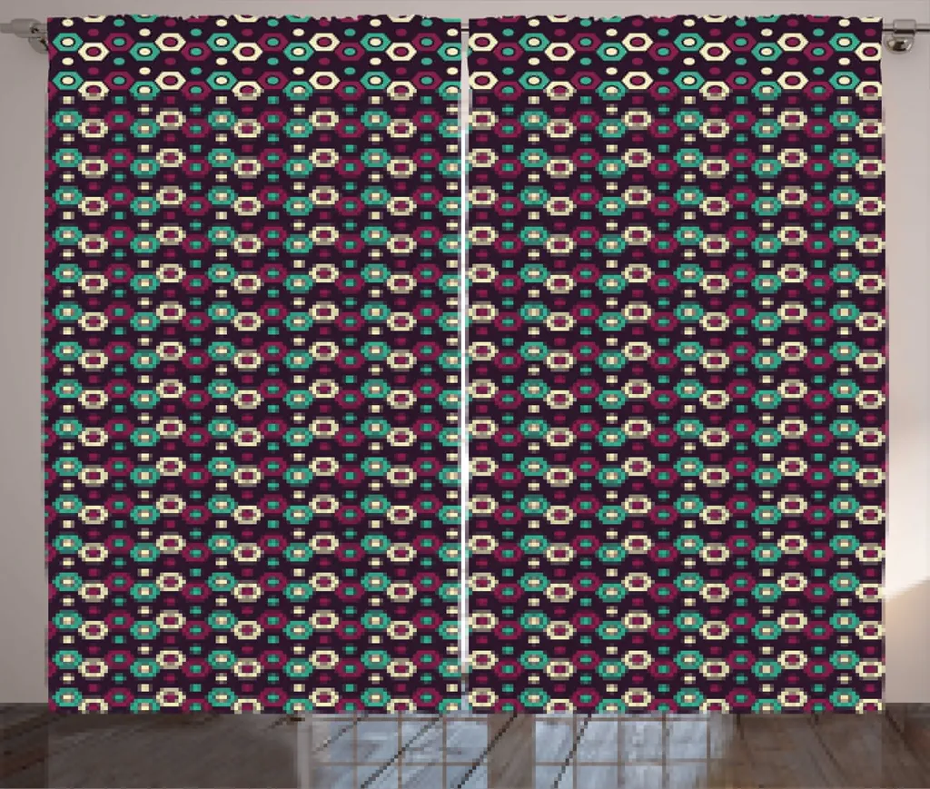 Rideau Géométrique Mauve à Motifs Hexagonaux et Ronds - Grand Format