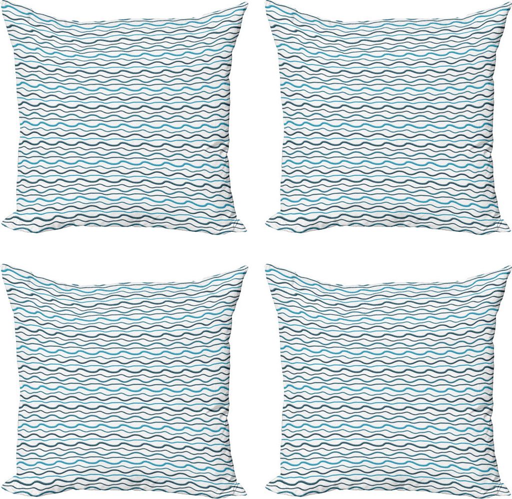 ABAKUHAUS blau Wasser Kissenbezug Set (4 Stück), Horizontal Marine Ropes, Moderner Doppelseitiger Digitaldruck, 60 cm x 60 cm, Weiß Blau