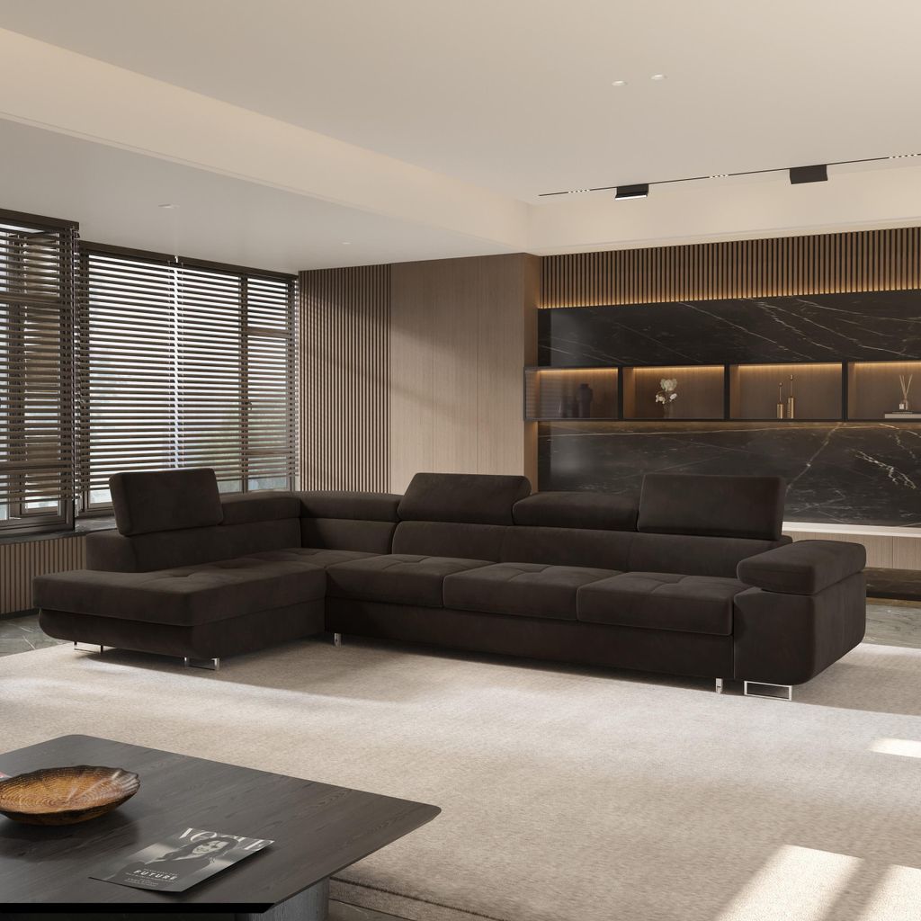 Masseno Ecksofa VICENTE mit Schlaffunktion L-Form, Sofa mit Bettkasten, Wohnzimmersofa, Couch, Soffa, Bettsofa, Couchgarnitur- Braun, MONOLITH 29