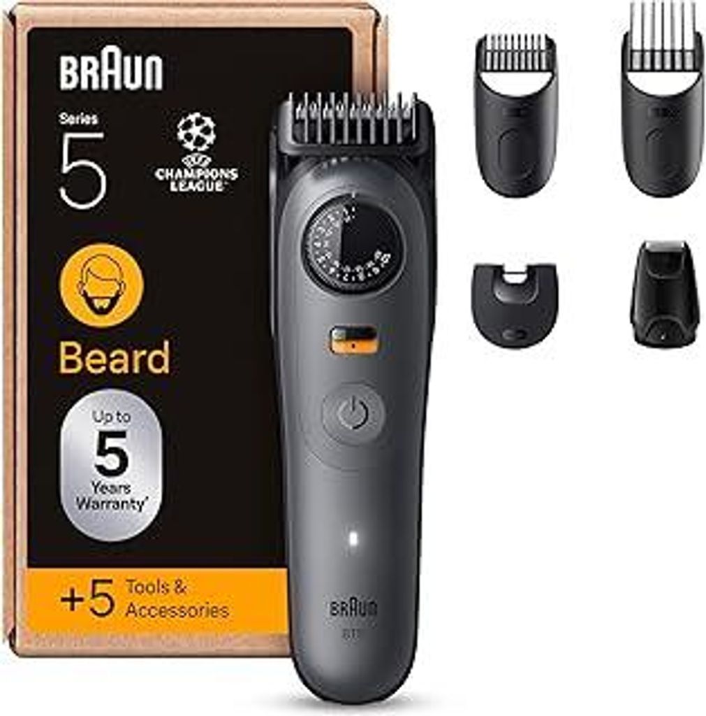 Braun Barttrimmer Series 5, Elektrischer Bartschneider Herren mit 5 Zubehörteile, Ultrascharfe ProBlade Klinge, 120 Min Akkulaufzeit, Kabelloser B...
