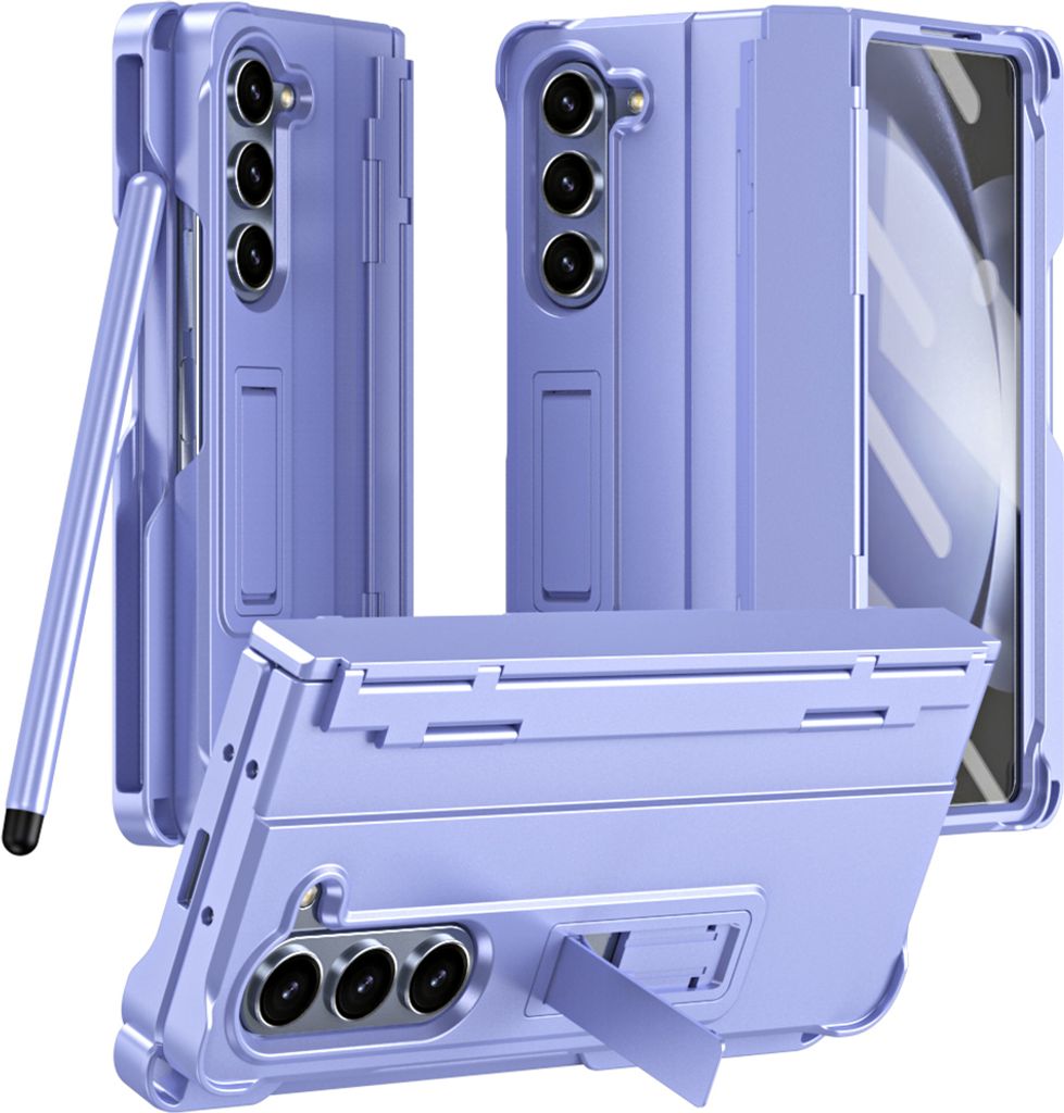 Handyhülle für Samsung Galaxy Z Fold 5 mit Pen, Scharnierschutz Hart Robuste Stoßfest Hülle mit Displayschutzfolie Lila