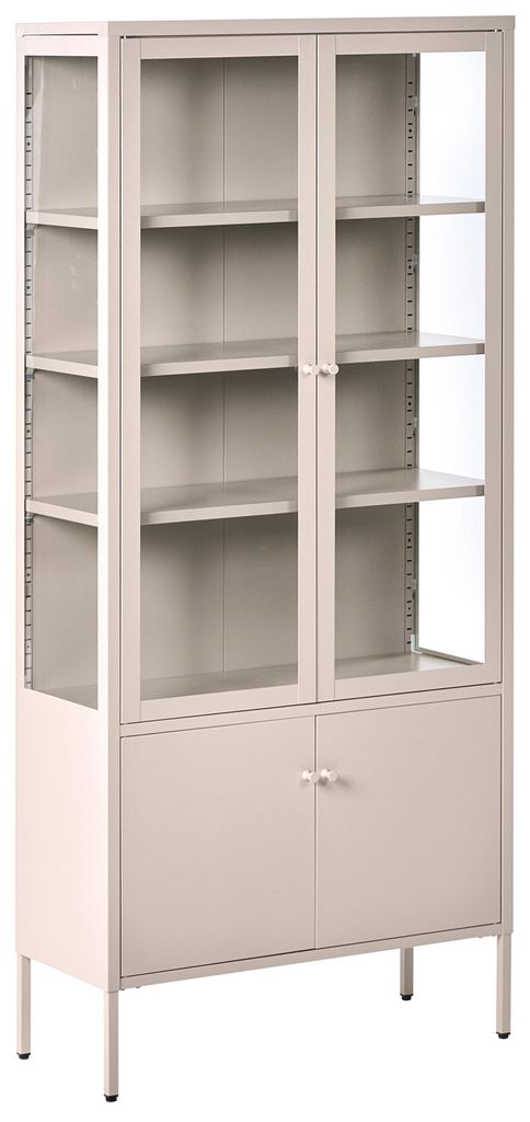BELIANI Vitrine Beige Metall mit 2 Glastüren 180 cm Hoch 5 Fächer Industrie Design Schrank Vitrinenschrank Flur Wohnzimmer Möbel Ausstattung