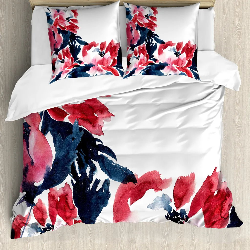 Abakuhaus Copripiumino Matrimoniale Fiori Acquerello Blu e Rosso