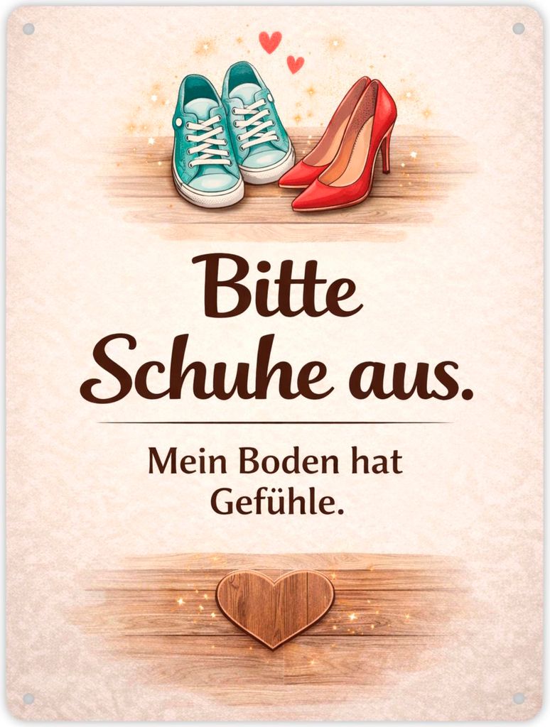 Bitte Schuhe aus Metallschild XL in 21x28 cm für Wohnbereich