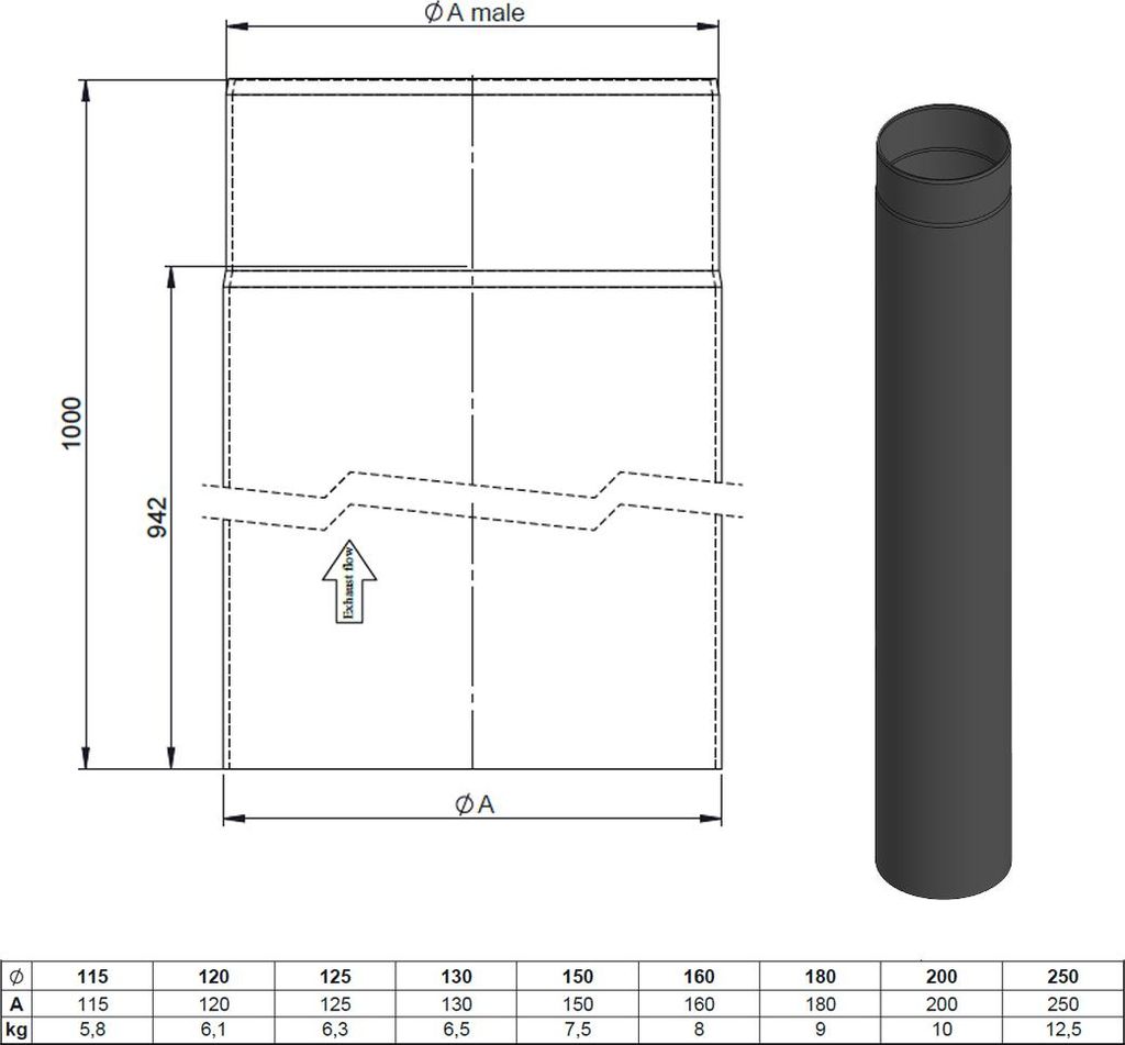 Ø 120 mm Ofenrohr 100 cm - gussgrau