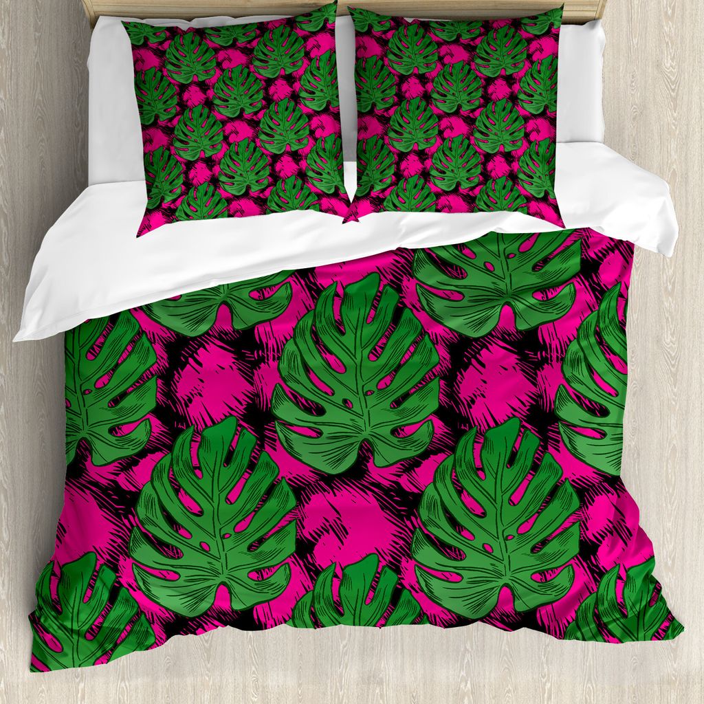 ABAKUHAUS Tropisch Bettbezug Set für Einzelbetten, Groß und detaillierte Blätter, Milbensicher Allergiker geeignet mit Kissenbezug, 200 cm x 200...