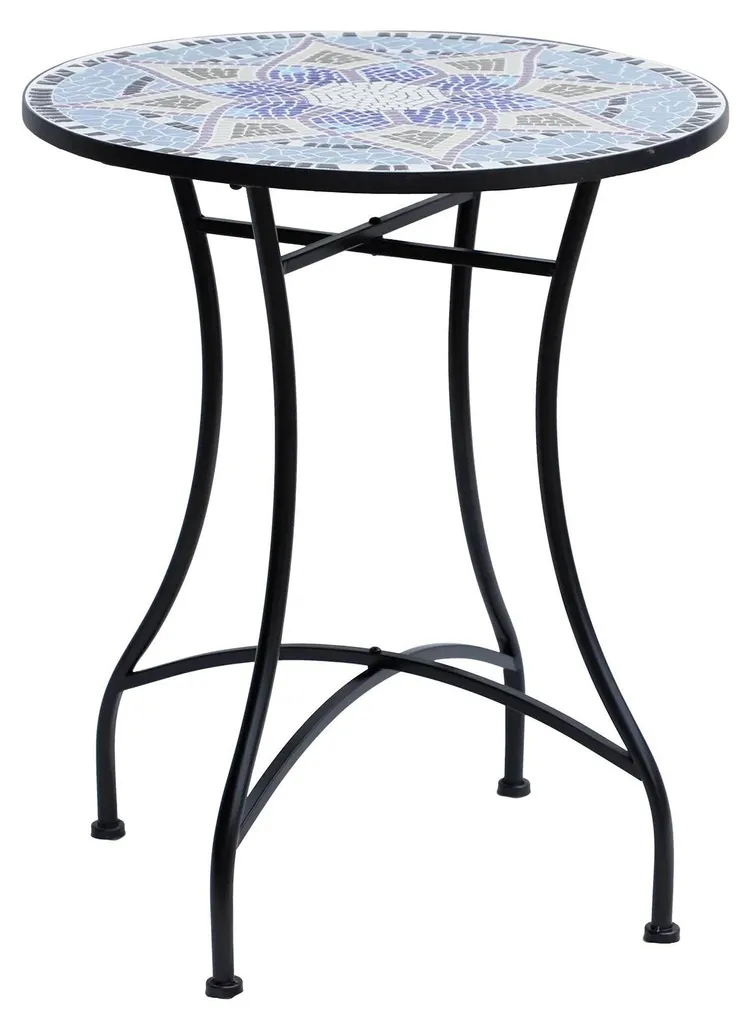 Table de jardin en mosaïque bleue Ø 60 cm - Guéridon bistrot extérieur