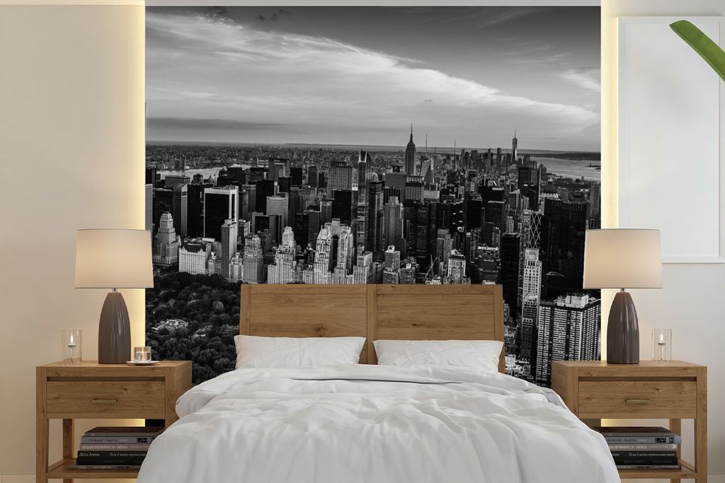 MuchoWow Fototapete für Wohnzimmer oder Schlafzimmer Wandtapete Vinyl Motivtapete Luftaufnahme Central Park, New York - schwarz-weiß - 240x240 ...
