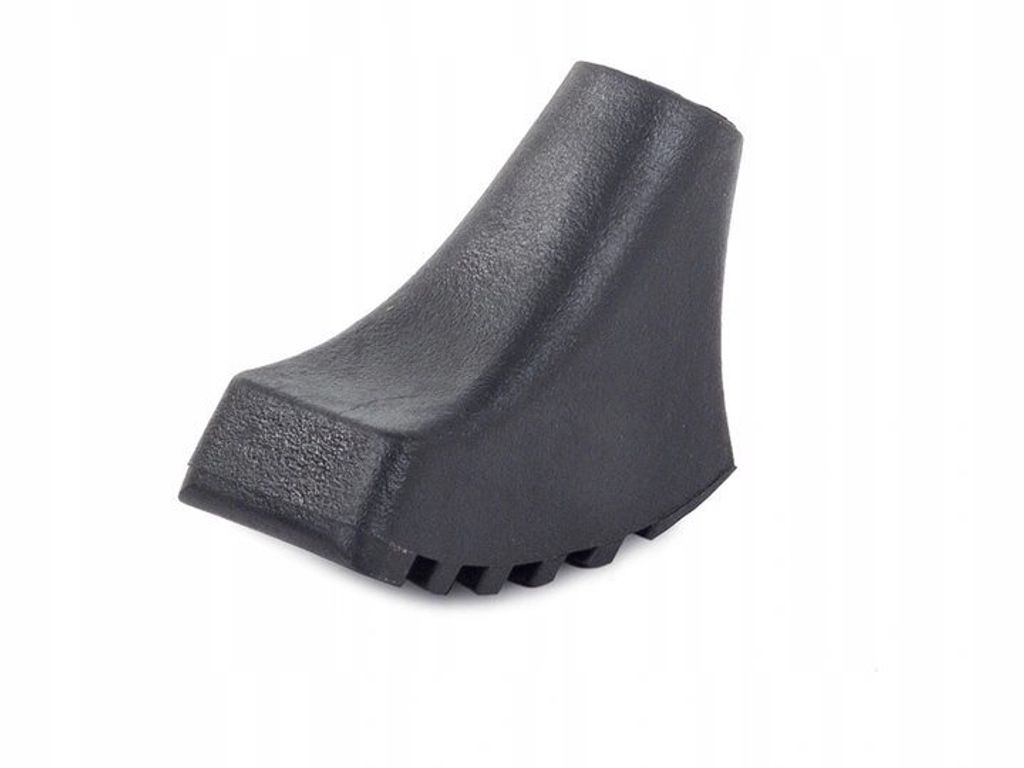 A black trekking pole tip on a white background.
