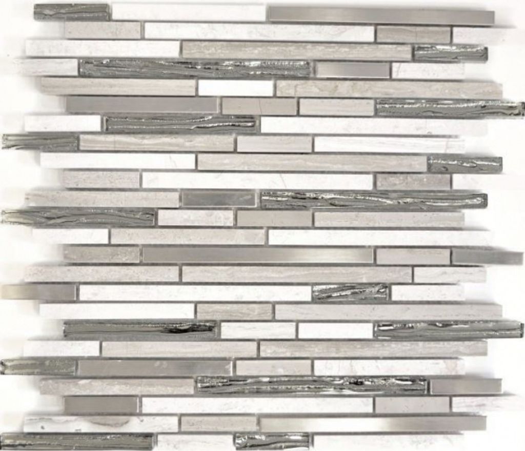 Mosaikfliese Transluzent Edelstahl weiß Holz Verbund Glasmosaik Crystal Stein Stahl wood white MOS86-SV85