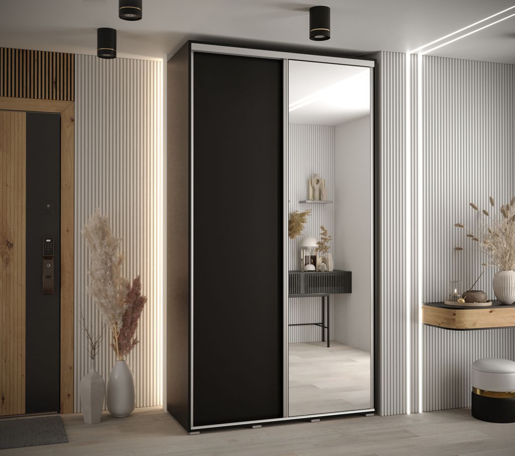 Kleiderschrank YVONA 3 - 140/45 cm, schwarz/silber