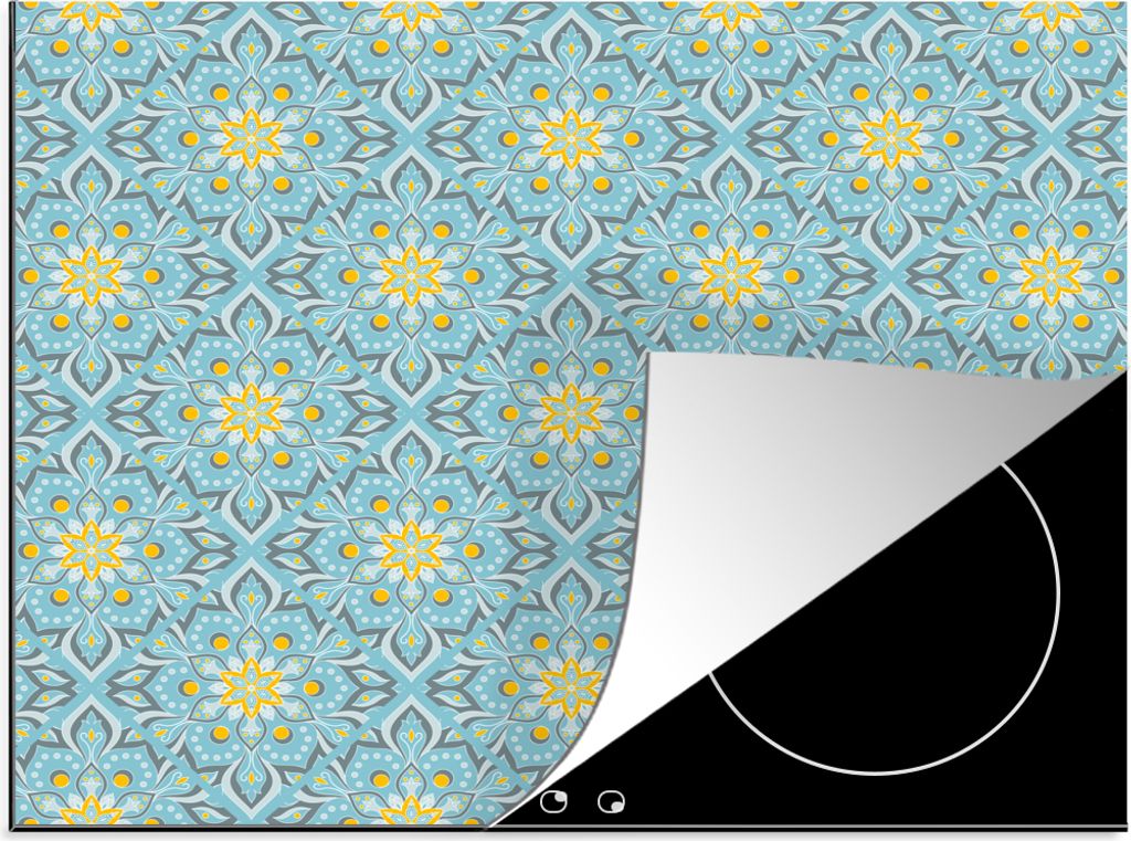 KitchenYeah Herdabdeckplatte Blumen - Boho - Muster - Mandala - Vintage , 59x52cm, Küche Deko, Glaskeramikkochfeld Herdabdeckung, Abdeckplatte f...