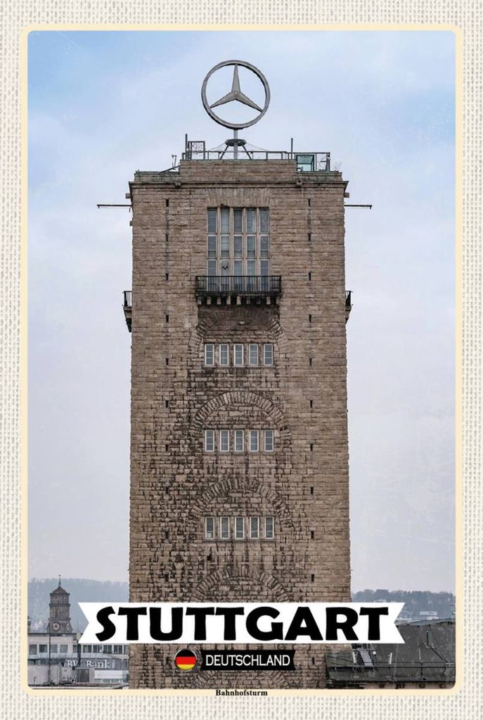 vianmo Holzschild 18x12 cm Stuttgart Bahnhofsturm Bildmotiv Reisemotiv Abenteuer Reisen