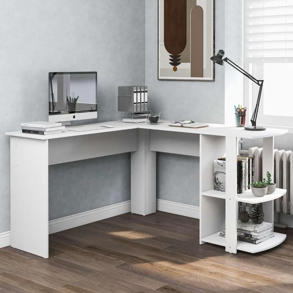 Bureau d'angle blanc avec double rangement intégré de haute qualité - 8
