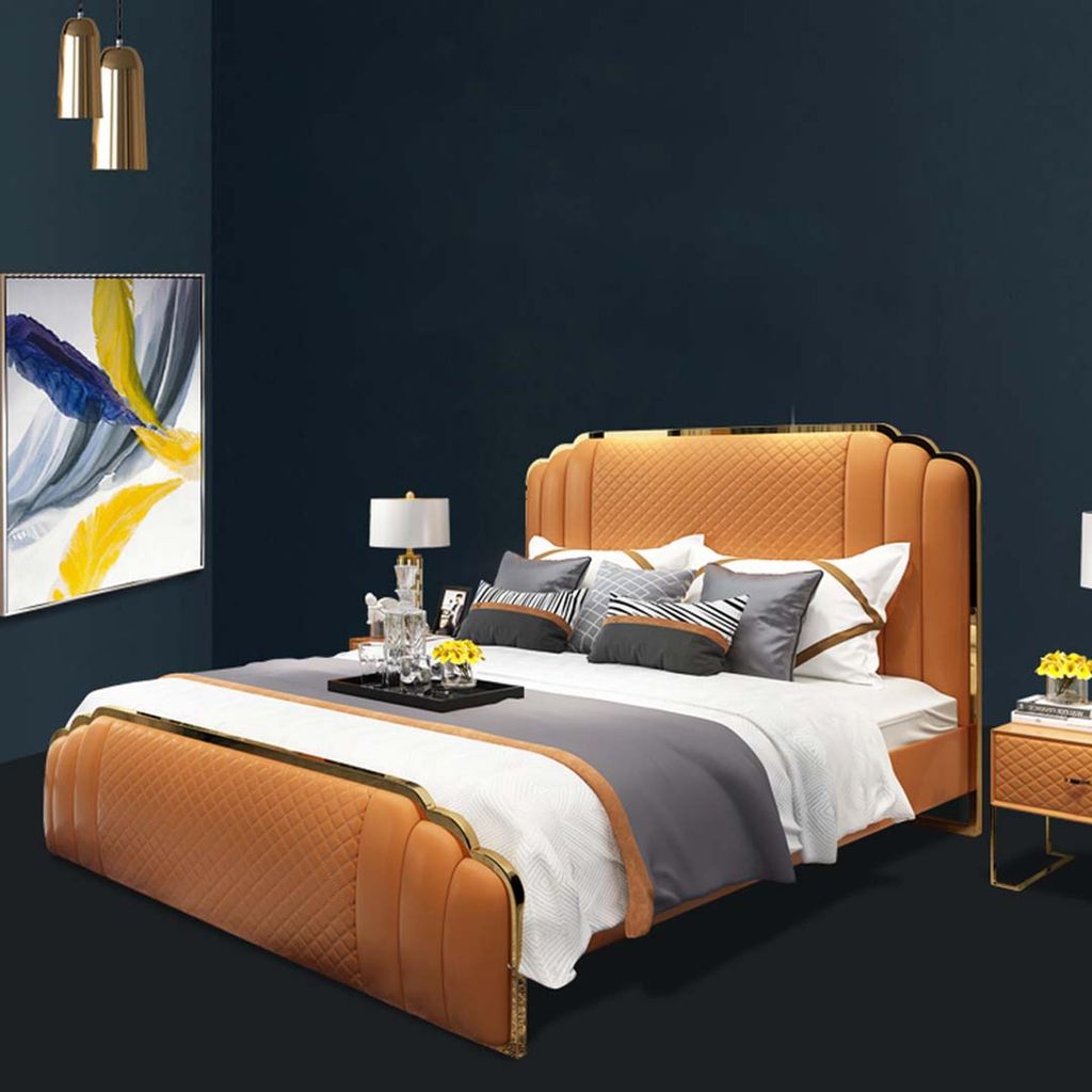 Design Schlafzimmer Lederbett 3tlg. Set 2x Nachttisch Betten Luxus Möbel Konsole