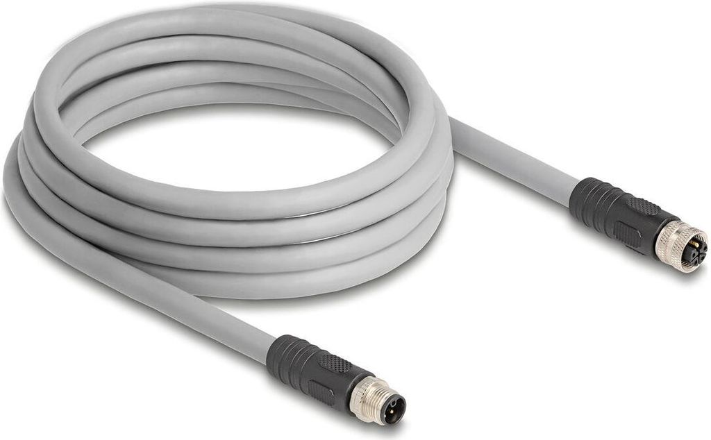 Delock - Sensorkabel - M12 (5-polig) (M) zu M12 (5-polig) (W) 16 A - 3,0m - silikonfrei, L-codiert - Grau (80540)