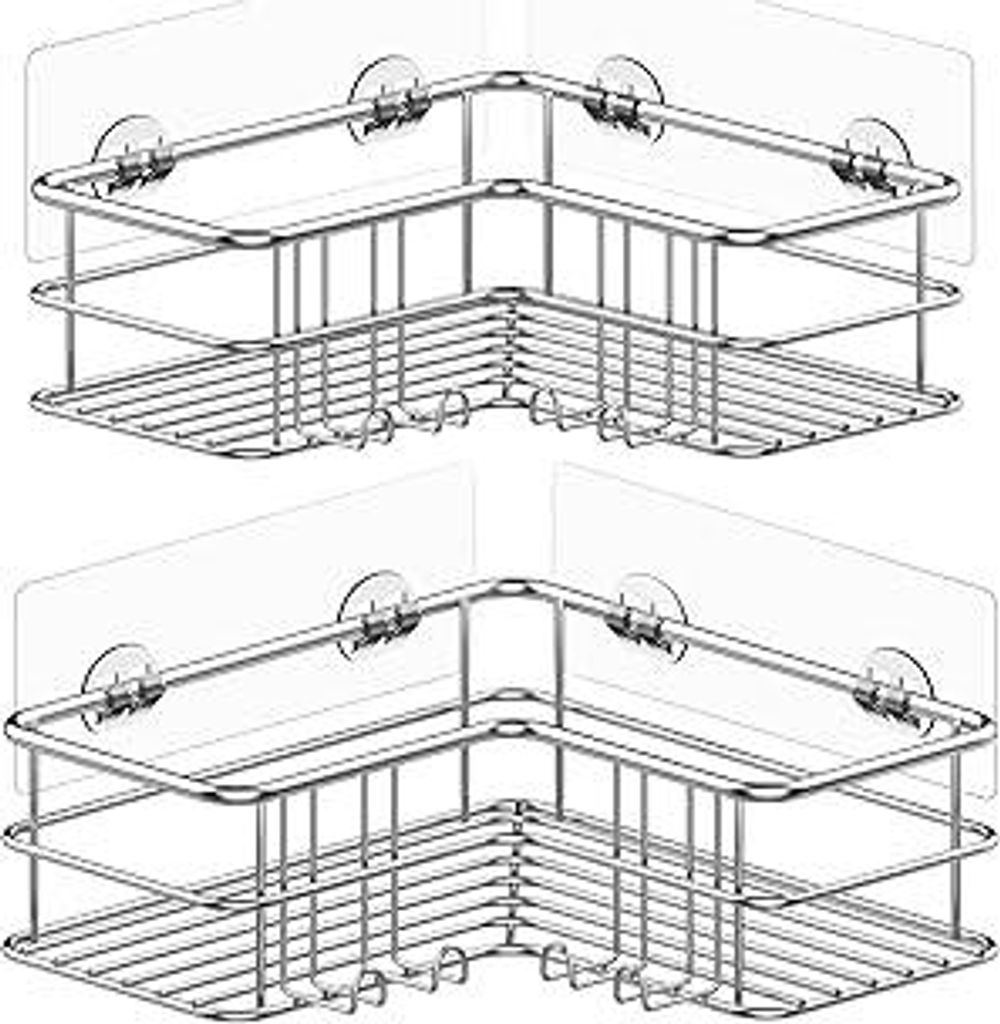 Menbyci Duschablage Ohne Bohren 2 STK, Duschregal Eckregal Badregal SUS304 Edelstahl Metall Rostfrei, Badezimmer Regal,Duschkorb Selbstklebend für...