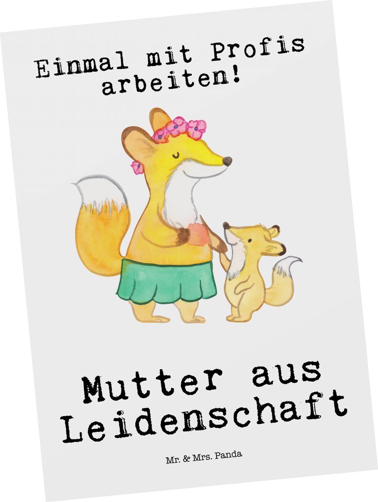 Mr. & Mrs. Panda Postkarte Mutter Leidenschaft - Weiß - Geschenk, Ansichtskarte, Grußkarte, Ansichtskarten, bildkarte, Postkarten