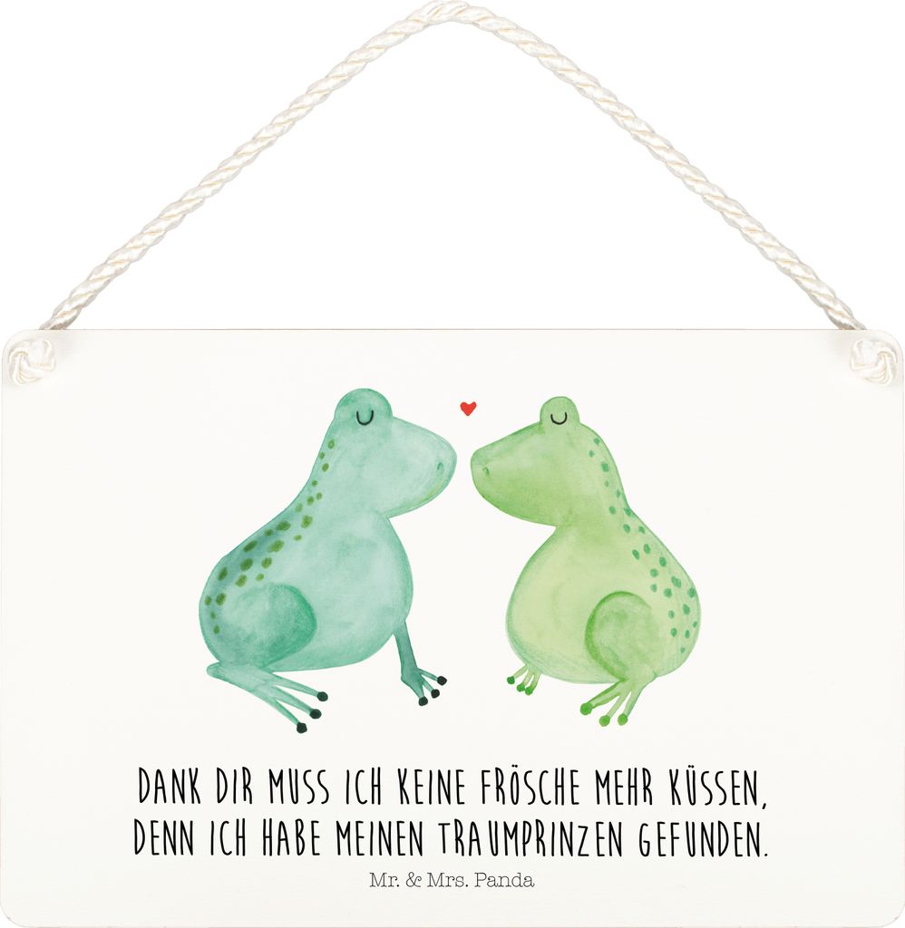 Mr. & Mrs. Panda Schild Frosch Liebe DIN A5 - Weiß - Geschenk, Kuss, Holzschild, Türschild, Verliebt, wandhänger, Paar, Freundin, Froschkönig, ...