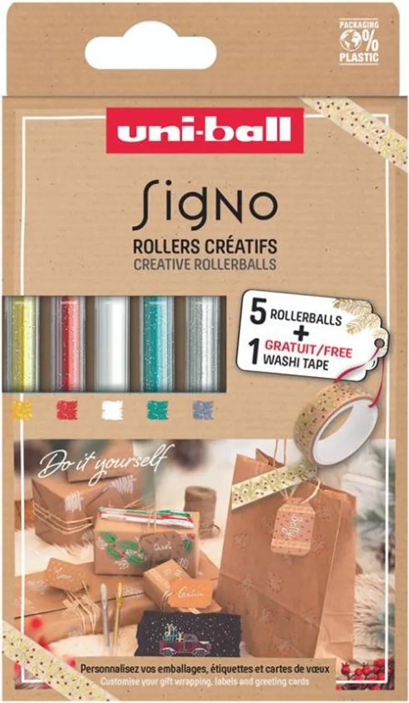 Set Uni-ball stylos gel de Noël et Washi Tape pour cartes de vœux DIY