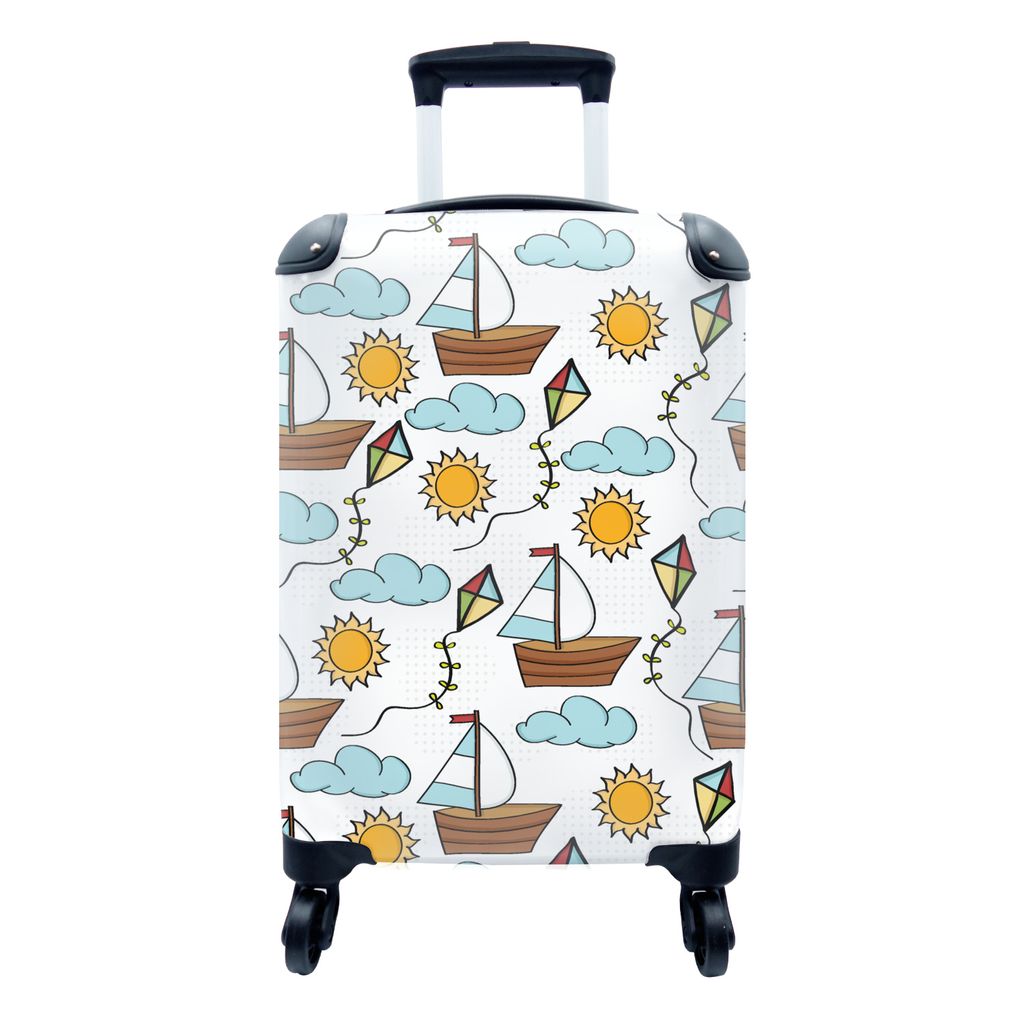 MuchoWow Koffer Handgepäck Trolley Rollkoffer Kleine Reisekoffer mit 4 Rollen - Drachen - Sommer - Boot - Muster - Cabin Size < 55x40x23 cm & 55...