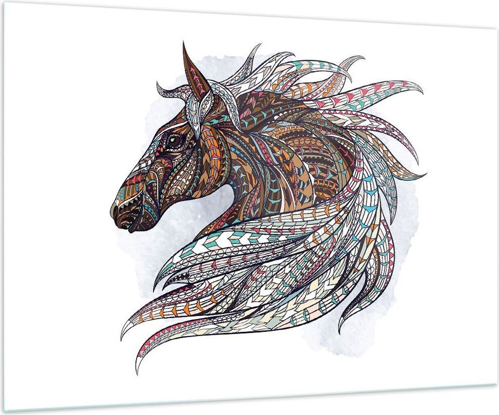 Bilder auf glas - Pferd Eleganz Grafik Kopf - 100x70cm - Glasbilder - Wandbilder - Kunstdruck - zum Aufhängen bereit - Wanddekoration aus Glas - G...