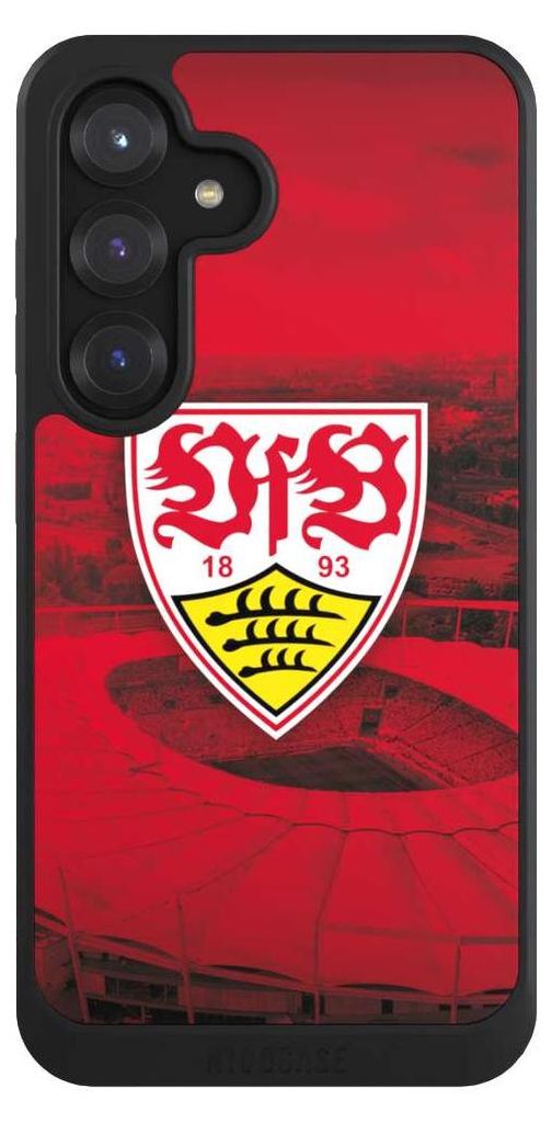 NIVOCASE Hülle für Samsung Galaxy S25 Handyhülle NIVOcore Case Schwarz Offizielles Lizenzprodukt Stadion VfB Stuttgart