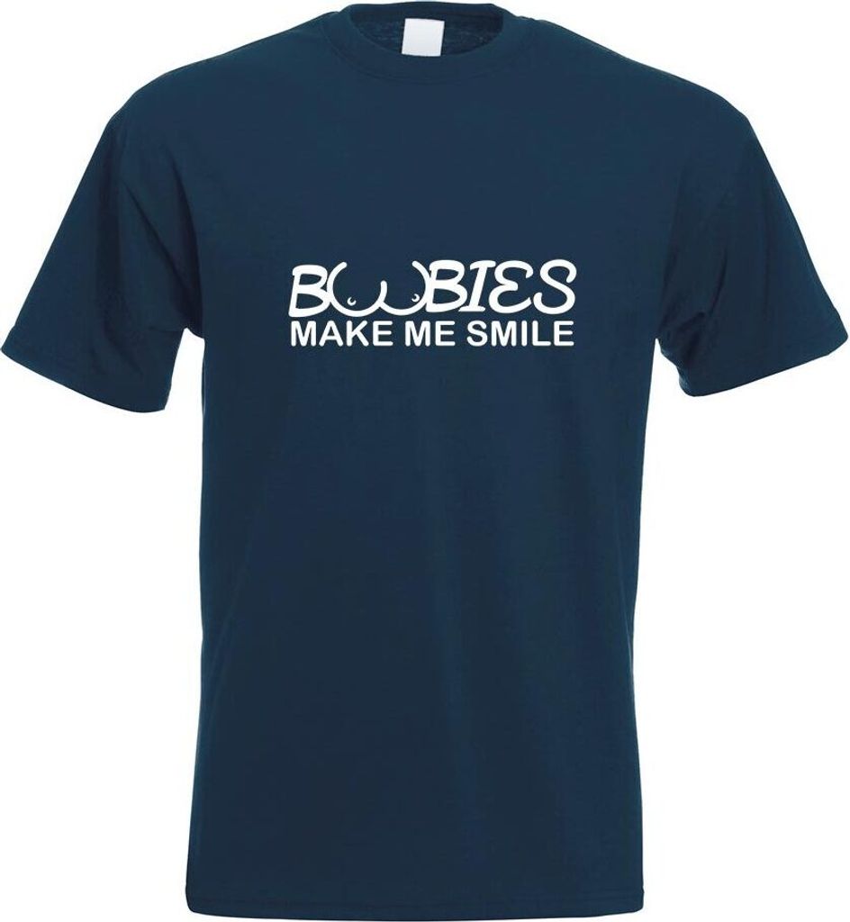 Kiwistar - T-Shirt - Navy - Boobies Make me Smile Motiv Bedruckt Funshirt Design Print - mit Motiv Bedruckt - Funshirt Design - Sport - Freizeit - ...