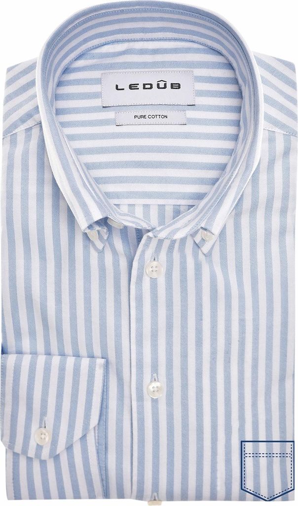 Ledub Hemd normale Passform blau gestreift Baumwolle