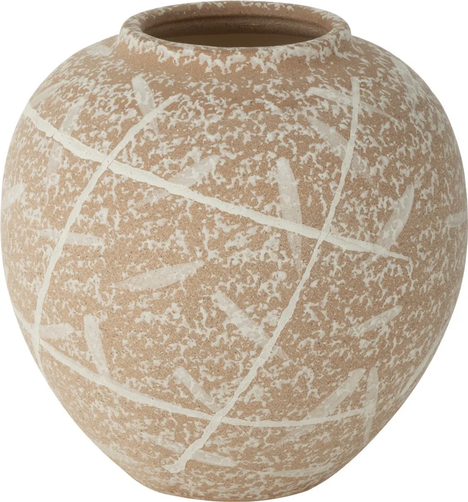 Petit Vase J-Line Dune Rond Beige et Blanc - Idéal pour Petits Espaces
