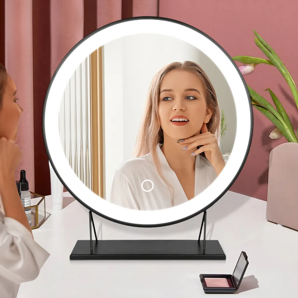 Miroir LED 50x50cm dimmable 3 couleurs avec commande tactile moderne