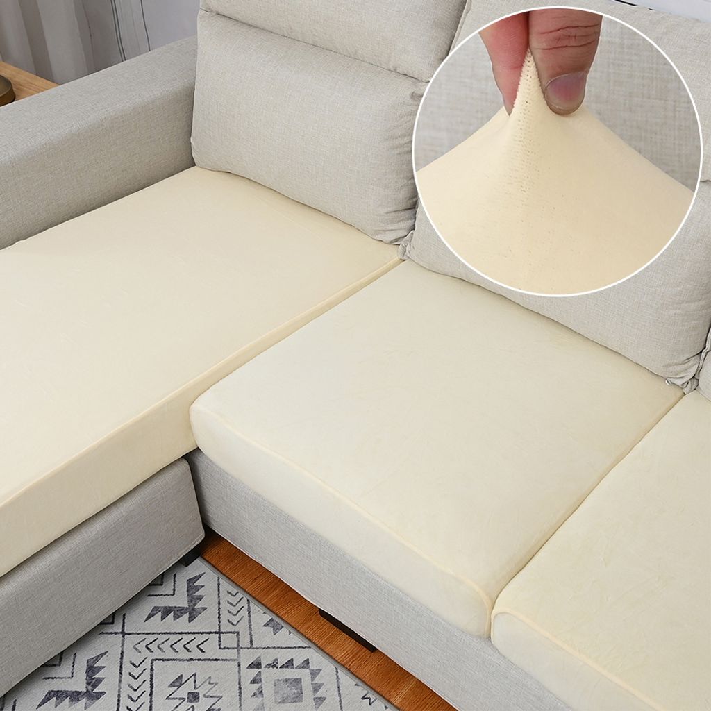 Sofa Sitzkissenbezug, Stretch Samt Sofabezug, Elastische Sofahusse Sofa Abdeckung, Sofa Sitzkissen Schonbezug (für 3 Sitzer, Beige)