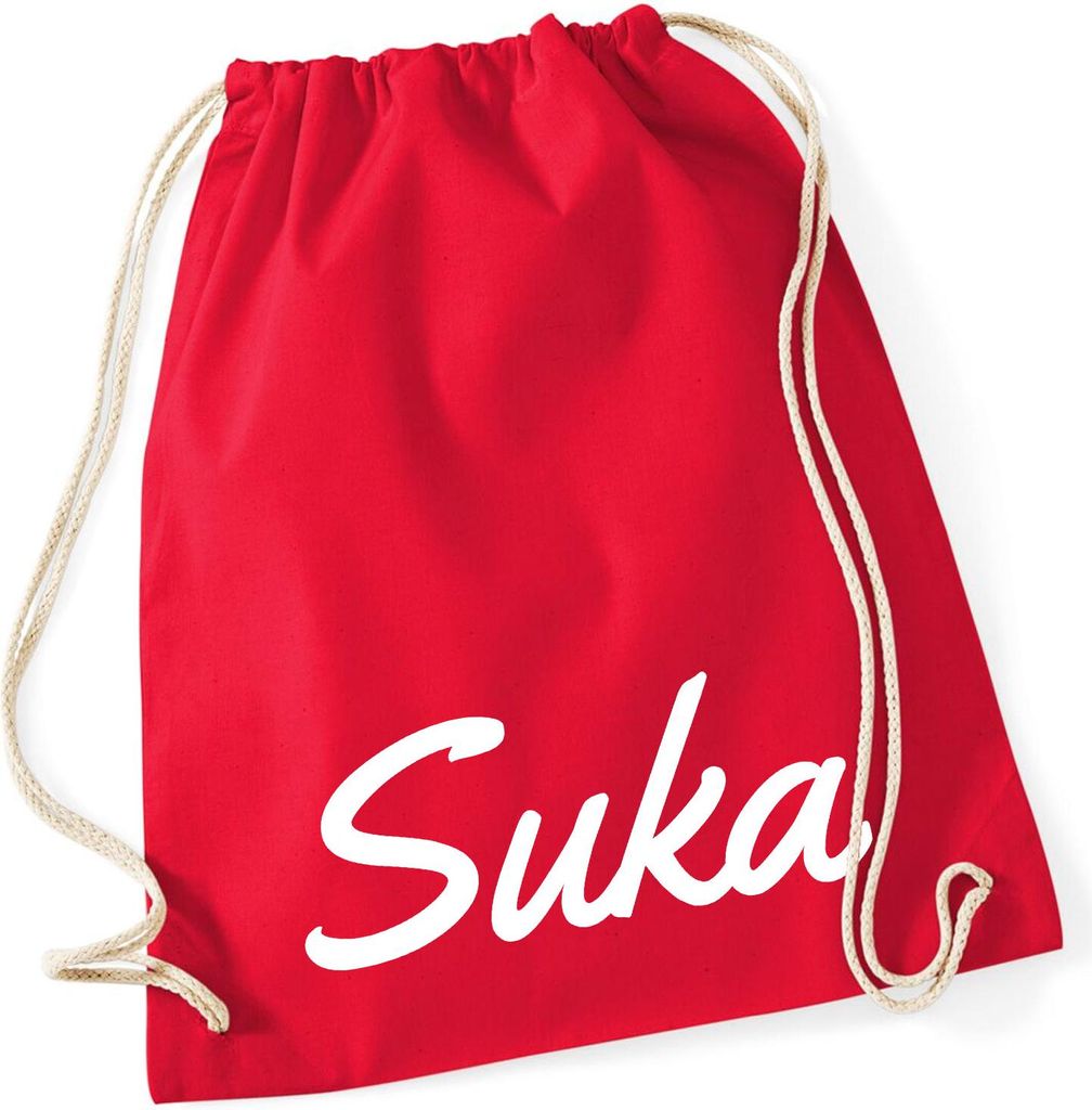 Huuraa Turnbeutel Suka russisch Schriftzug 12 Liter Classic Red Baumwolle Rucksack Geschenkidee