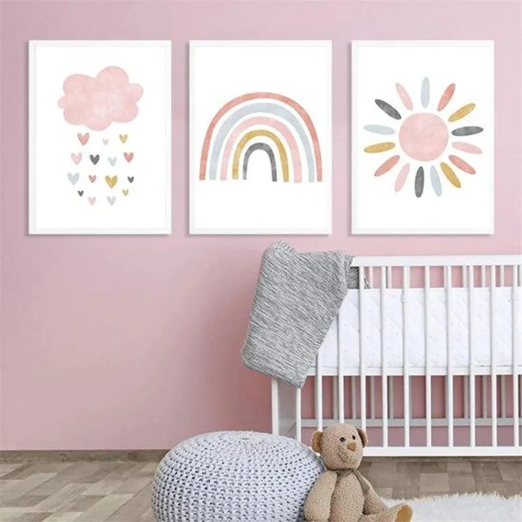 Décoration chambre bébé arc-en-ciel lot de 3 posters A4 de qualité