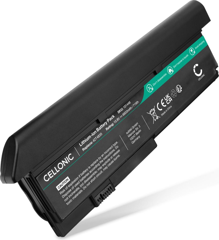 CELLONIC 1x Akku für Notebook Kompatibel mit Lenovo ThinkPad X200, ThinkPad X201, ThinkPad X201s, 42T4537 - (6600mAh, 10.8V)
