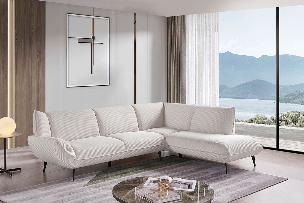 KAWOLA Sofa CALLA Ecksofa Cord cremeweiß Recamiere rechts