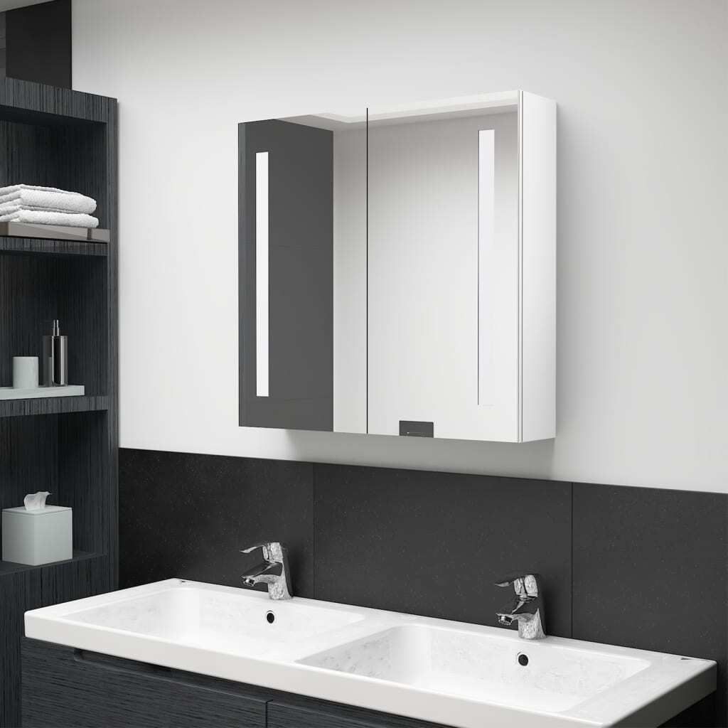 ZMH LED-Spiegelschrank fürs Bad Glänzend Weiß 62x14x60 cm