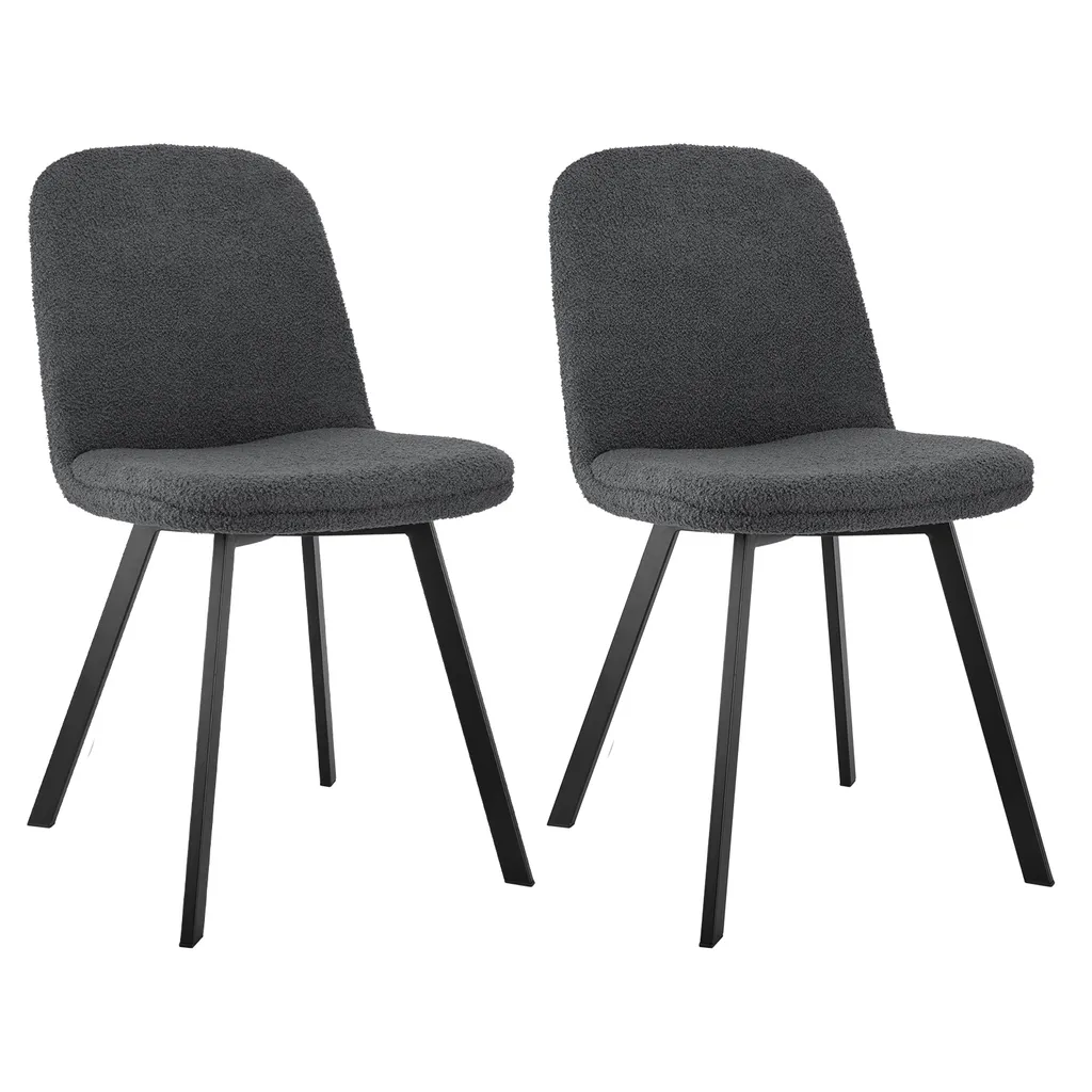 Chaise Stable et Durable en Tissu Teddy Noir, Lot de 2 Pieds Métal