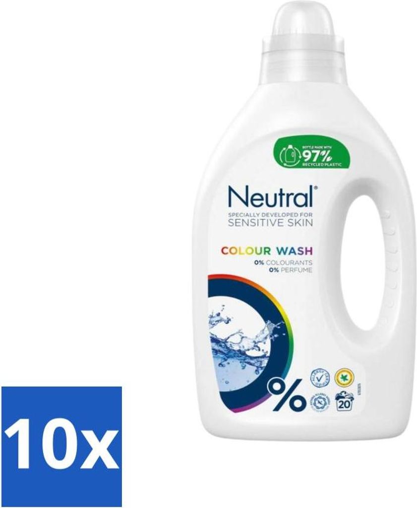 Neutrales Flüssigwaschmittel Color 20 Wäschen 1 Liter - Vorteilspack - 10 Stücke