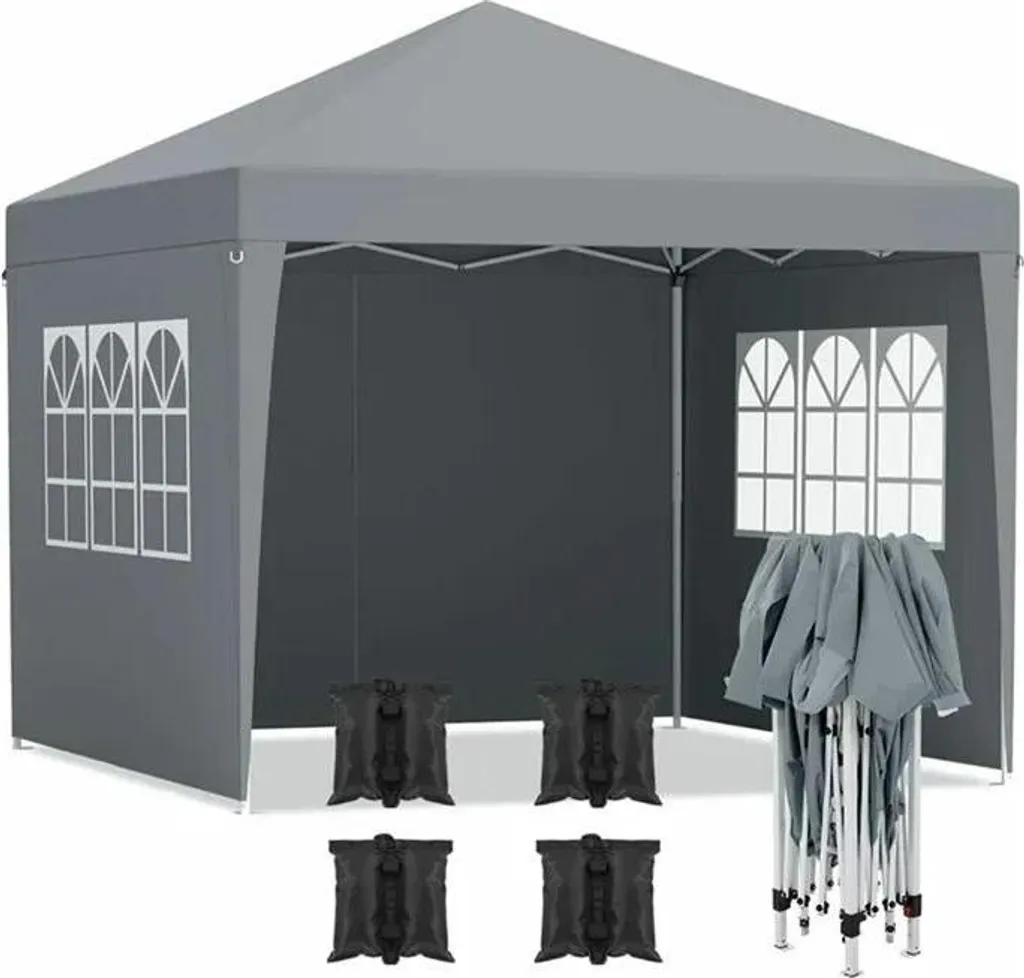 Gazebo 3x3 m en Acier et Toile PU - Abri de Jardin Gris Protection Solaire