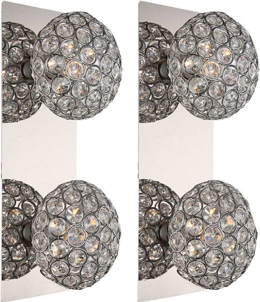 2x Wandleuchte, 2-Flammig, Kugeln Kristalle, Chrom