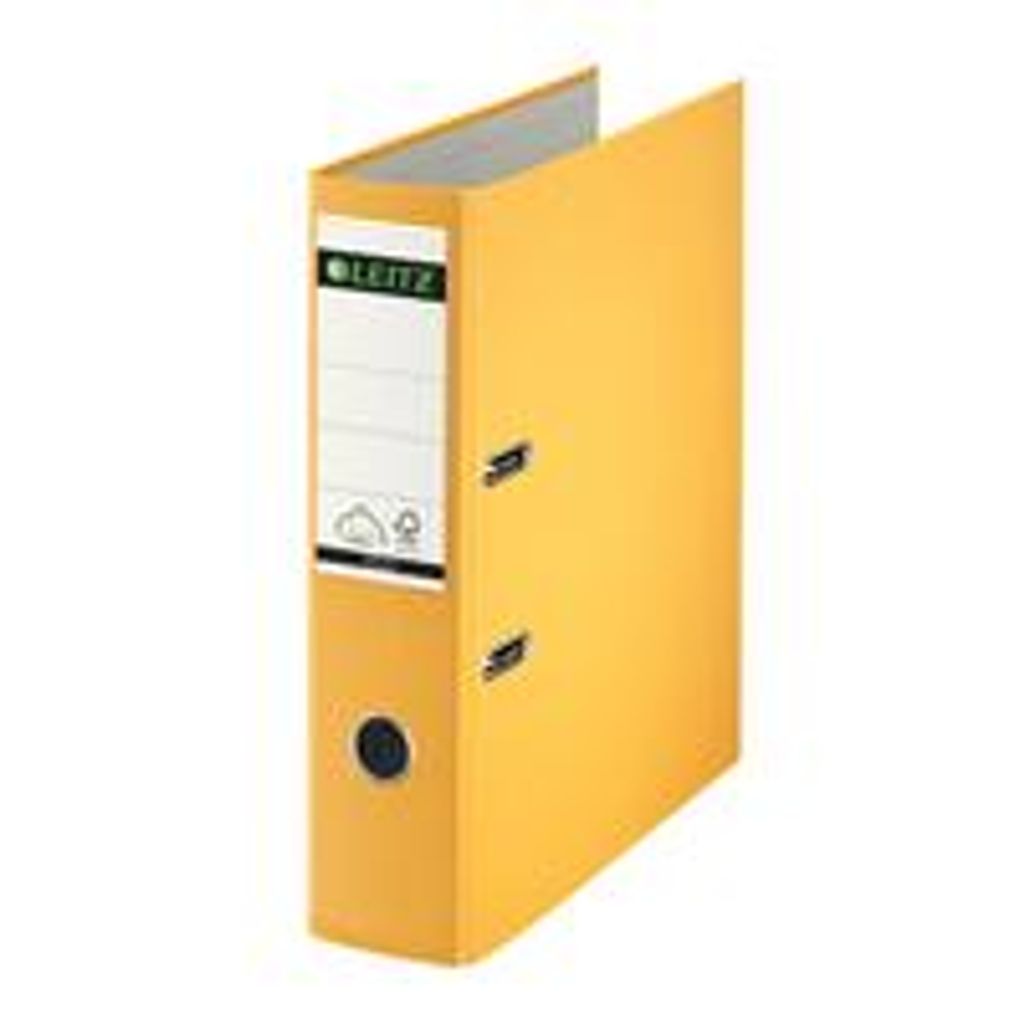 LEITZ Plastikordner, 180 Grad, DIN A4, 80 mm, gelb ohne Kantenschutz, farbiger Einband aus Pappe, mit PP-Folie - 1 Stüc
